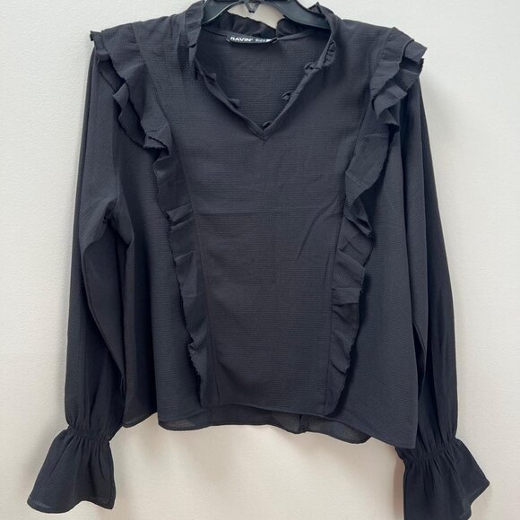 Chic Black Ruffle Blouse – Feminine & Flowy Elegance - Picture 1 of 5